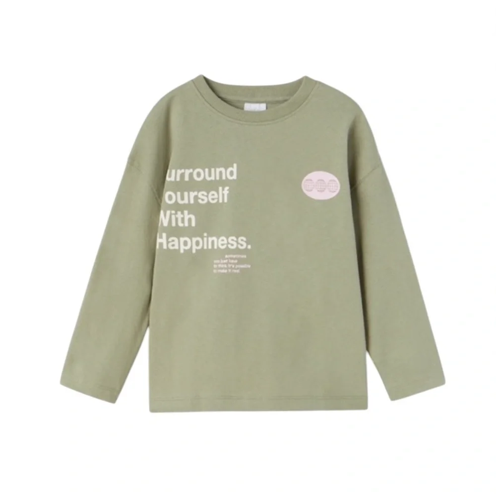 Zara Kids Green Long Sleeve Tee with Pink Graphic – Size 10